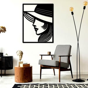 Moderna arte murale in metallo raffigurante una donna, elegante decorazione femminile, arte murale raffigurante una donna, cappello in metallo raffigurante una donna, decorazione in metallo raffigurante una donna, arte murale in metallo raffigurante una donna, arte murale raffigurante una donna