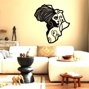 Afrikanische Frau Metall Wandkarte Kunst, afroamerikanische Schlafzimmer-Wand-Dekor, afrikanische Frau Figur Kunst, afrikanische Königin Kunst, Einweihungsgeschenk