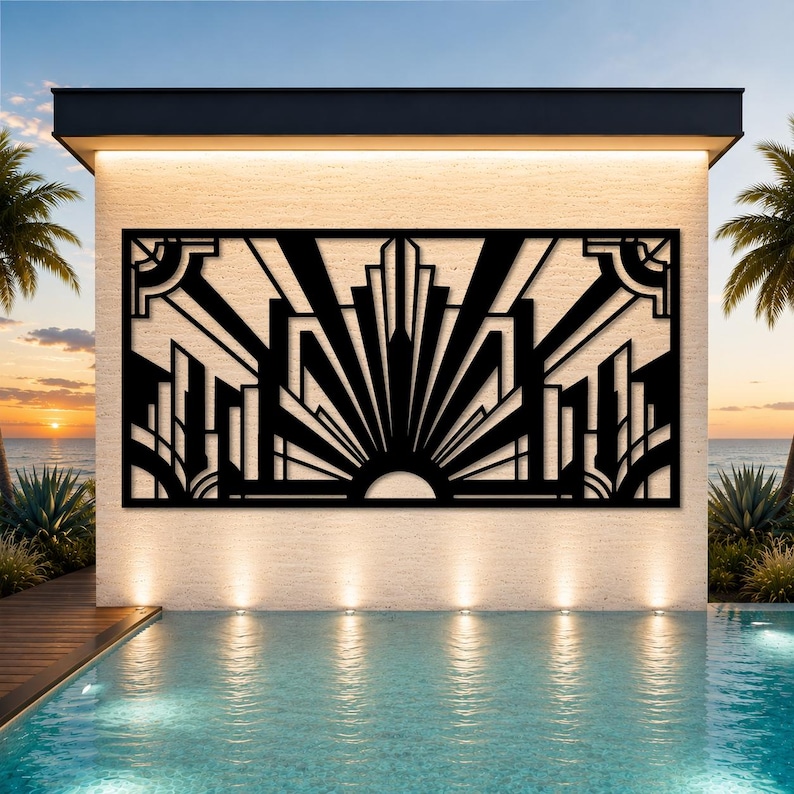 Art Deco Sunburst Metal Wall Art, 1920S Inspired Outdoor Decor, Luxury