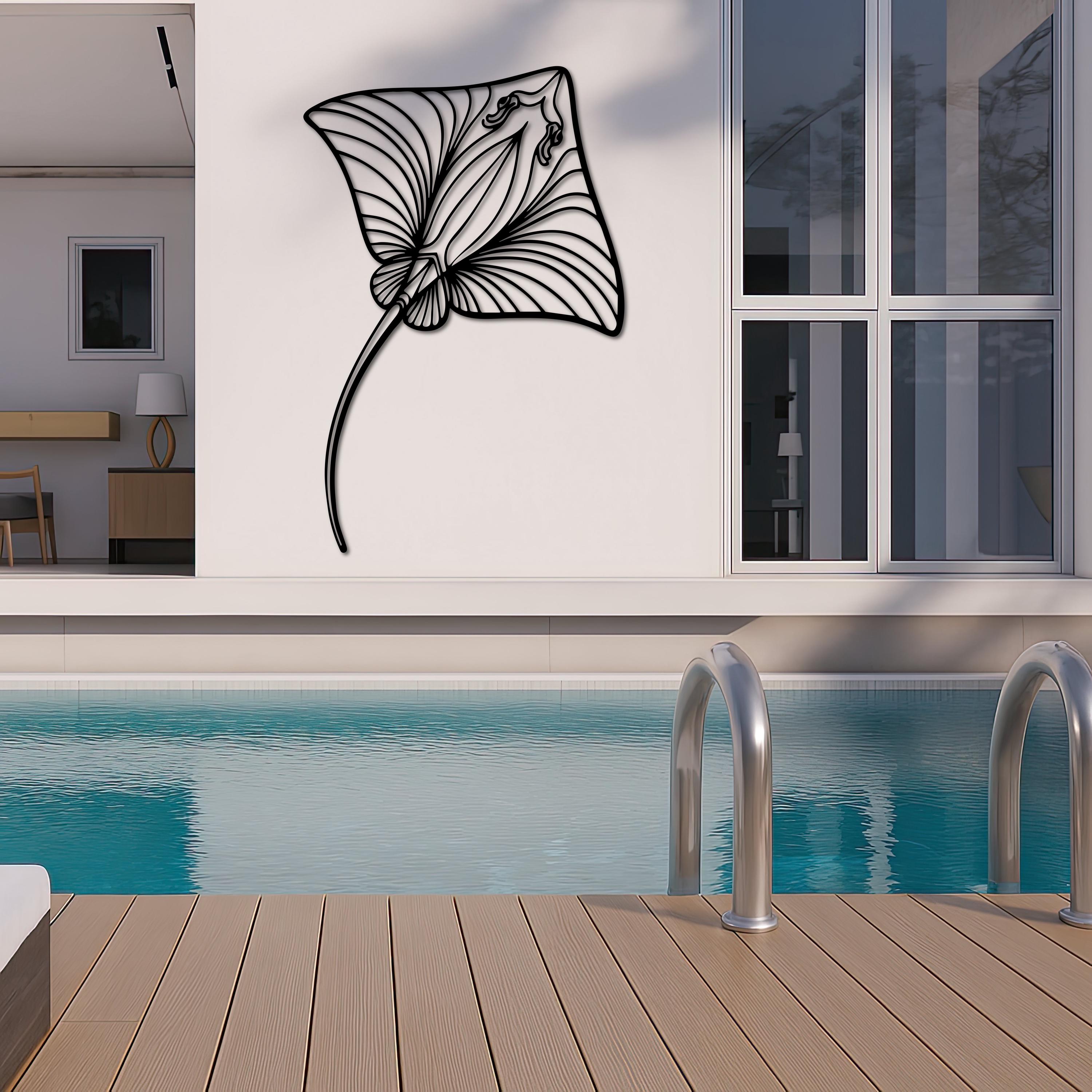 Stingray Metal Wall Art, Manta Ray Line Art Decor, Ocean Sea Life Metal ...