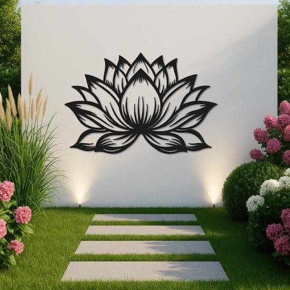 Lotus Flower Large Outdoor Metal Wall Art Garden