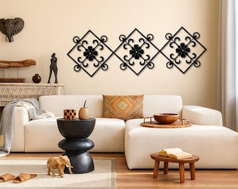 Ferforje Triangle Wall Art, Triangle Wall Hanging Metal Wall Art, Large Metal Scrolled Wall Art, Indoor Outdoor, Modern Metal Wall Art Trio