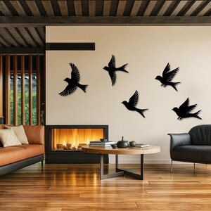 Birds Metal Wall Art, Modern Home Decoration, Set of 5, Bird Flock Art ...
