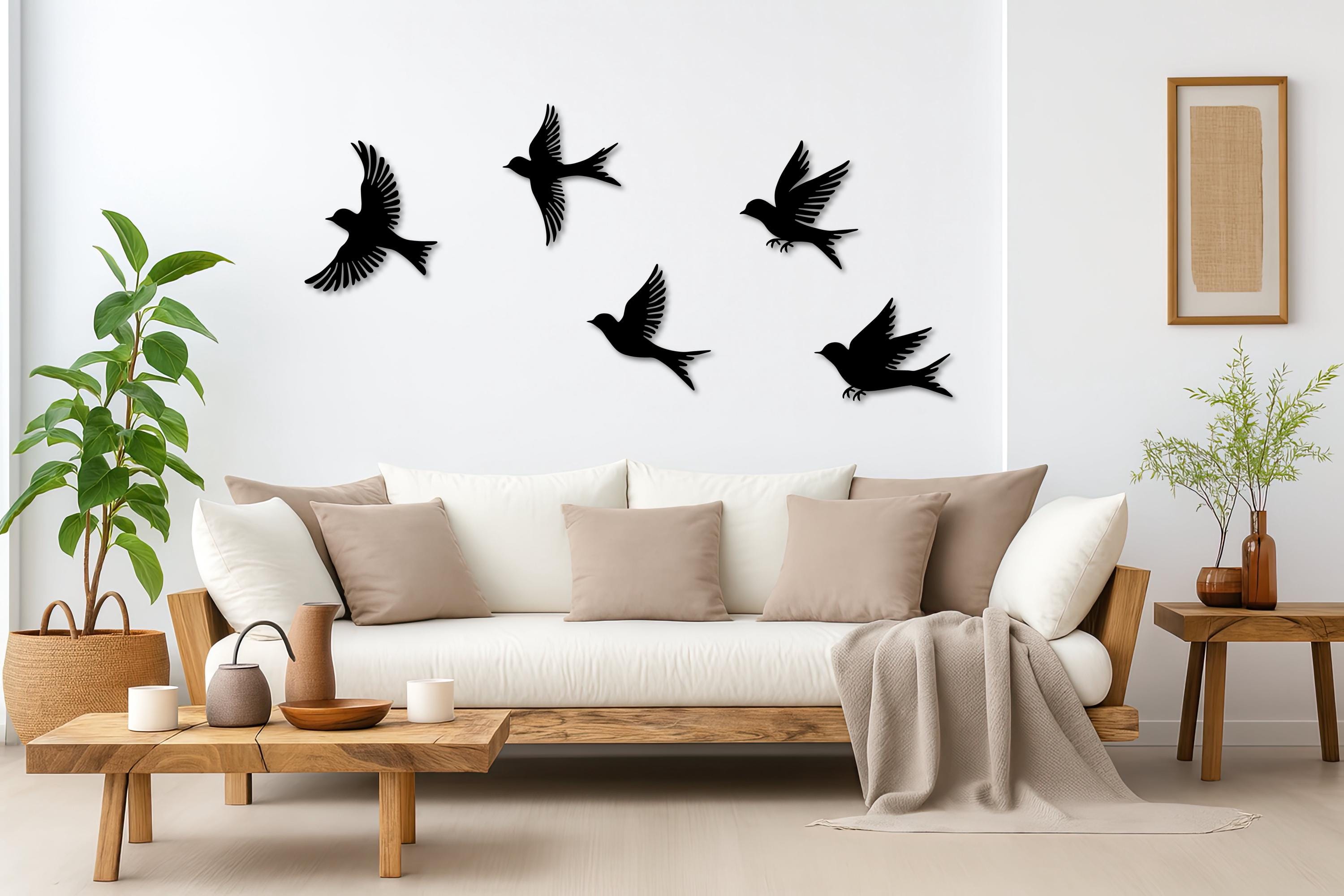 Birds Metal Wall Art, Modern Home Decoration, Set of 5, Bird Flock Art ...