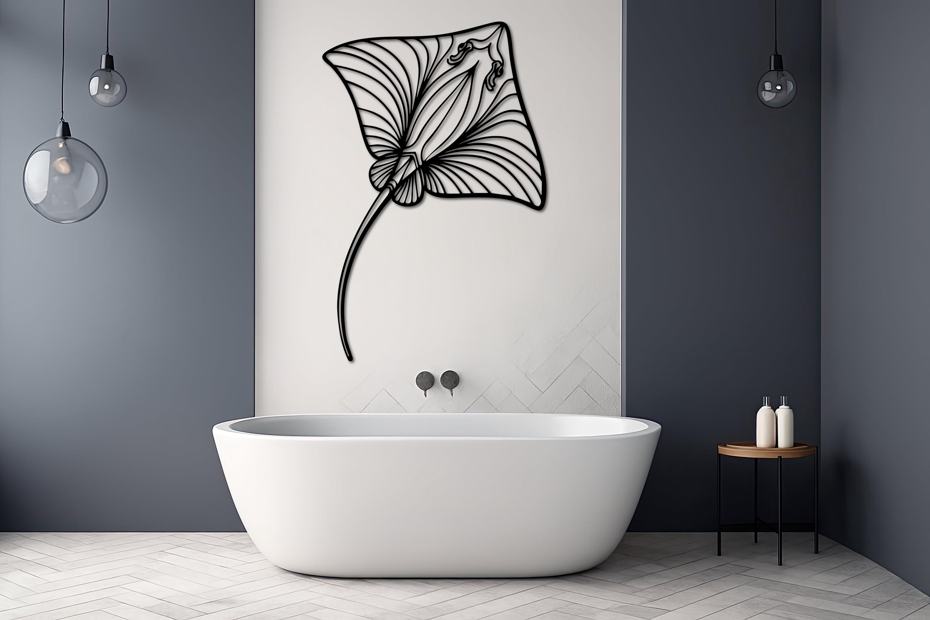 Stingray Metal Wall Art, Manta Ray Line Art Decor, Ocean Sea Life Metal ...