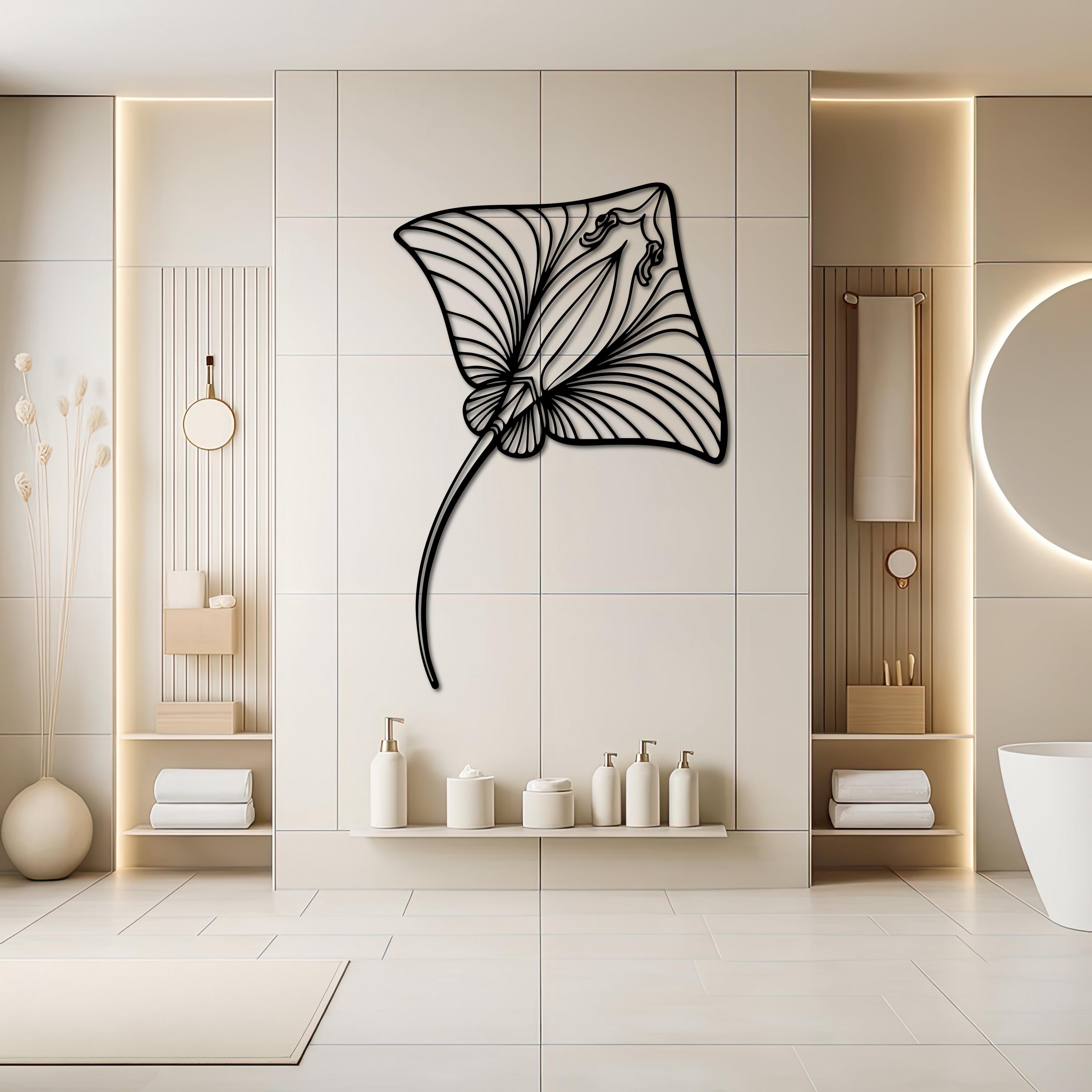 Stingray Metal Wall Art, Manta Ray Line Art Decor, Ocean Sea Life Metal ...