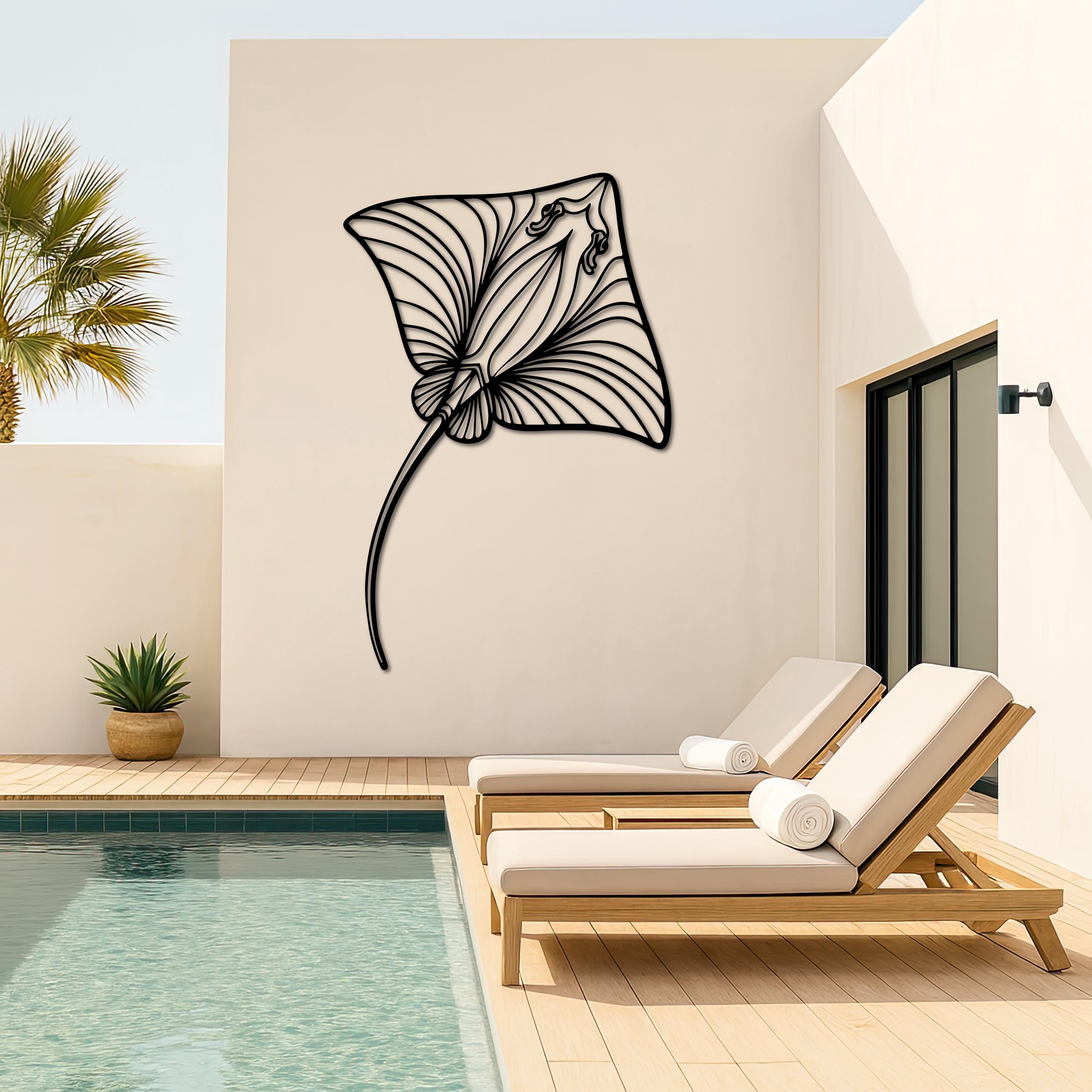 Stingray Metal Wall Art, Manta Ray Line Art Decor, Ocean Sea Life Metal ...