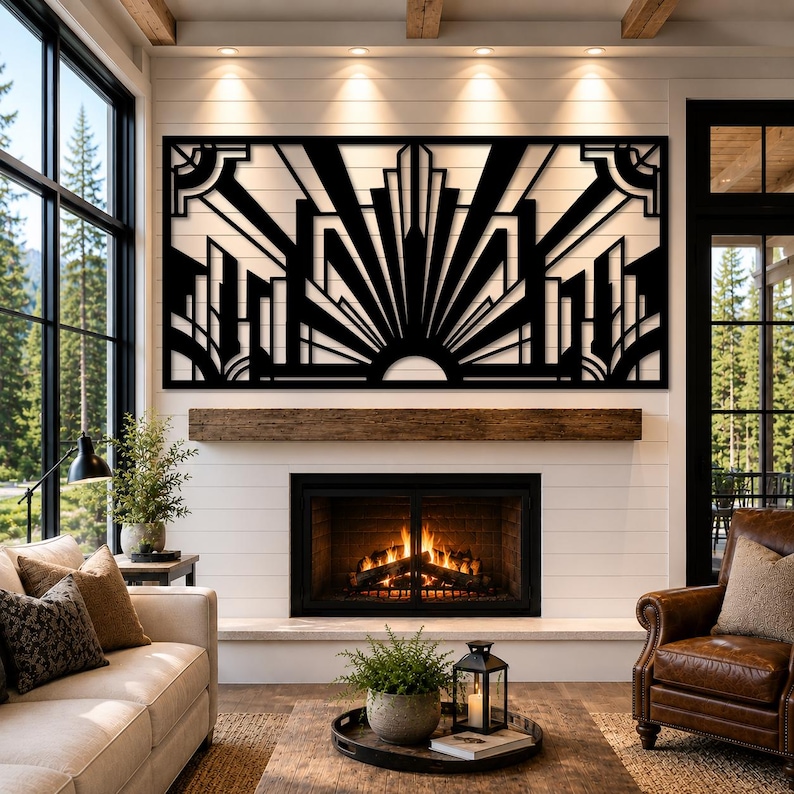 Art Deco Sunburst Metal Wall Art, 1920S Inspired Outdoor Decor, Luxury