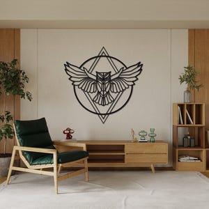 Owl Metal Wall Art, Geometric Owl Metal Wall Art, Metal Wall Decor, Metal Wall Art, Housewarming Gift, Owl Figure Wall Art, Metal Wall Art