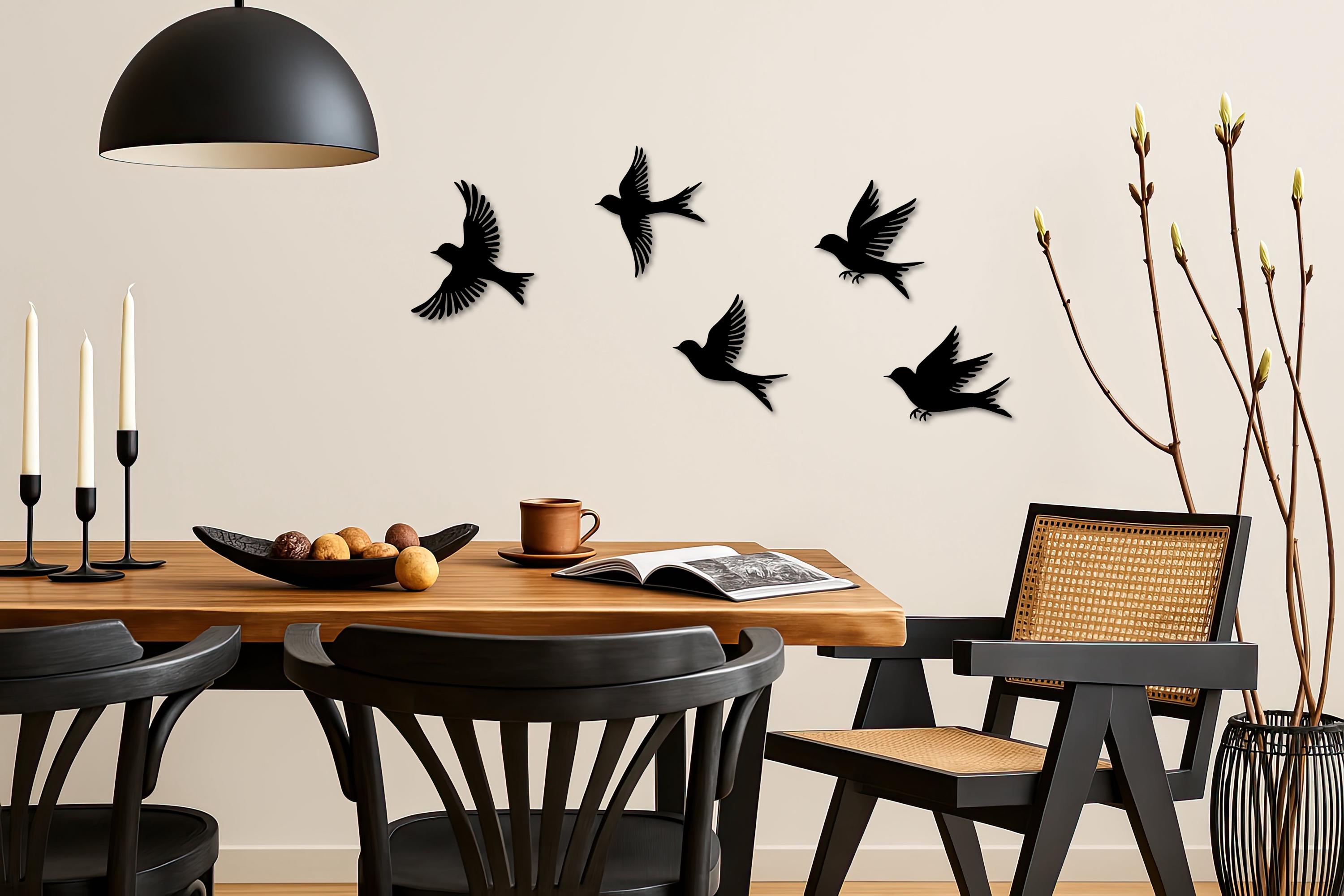 Birds Metal Wall Art, Modern Home Decoration, Set of 5, Bird Flock Art ...