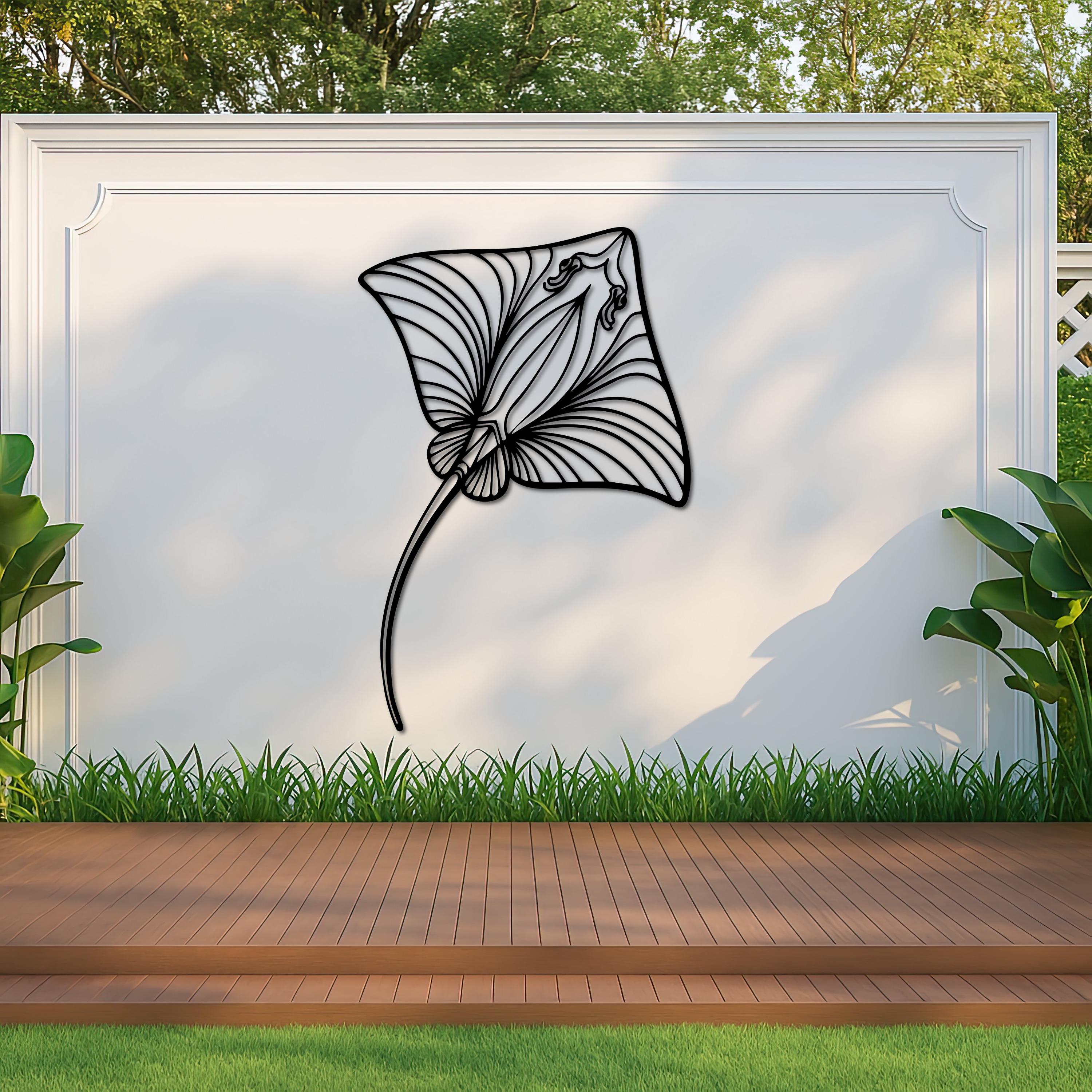 Stingray Metal Wall Art, Manta Ray Line Art Decor, Ocean Sea Life Metal ...