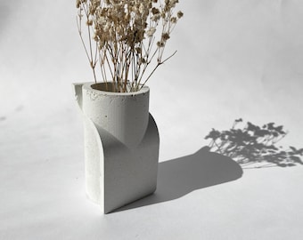 Geometric Concrete Vase, Architectural Sculpture, Minimalist Home Decor, Handmade Brutalist Flower Vase, Modern Art Object