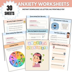 Anxiety Journal and CBT Worksheets Bundle | Mood Tracker, Social Anxiety, Therapy Office Resources, School Counseling & Therapist Tools