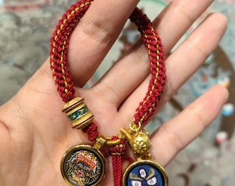 Pulsera tibetana hecha a mano genuina Zakiram Thangka - Pulsera de la fortuna Amuletos portátiles - Pulsera de la suerte manifiesta