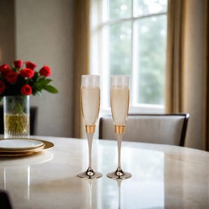 Personalized Hammered Gold Band Champagne Flutes Set | Toasting Flutes | Wedding | Wedding Toasts | Champagne Flutes | Champagne Glasses