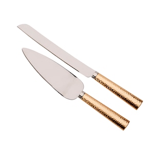 Personalized Gold Hammered Handle Cake Knife & Server Set |  Knife and Serving Set | Cake Server | Cake Knife | Wedding Cake Cutting Set