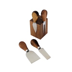 Personalized Magnetic Acacia Wood Block with 4 Cheese Tools with Initial,  Cheese Knives and Fork, Custom Engraved Charcuterie Accessories