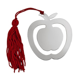 Personalized Silver Apple Shaped Bookmark with Tassel | Book Lovers Gift |  Teacher&#39;s Gift | Gifts for Her | Bookworm Gift | Gift For Reader
