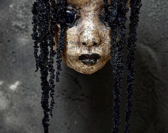 Loopyboopy OOAK art doll creepy goth paper mache dead ghost zombie sculpture wall hanging dried flower planter