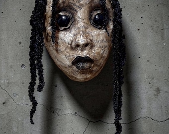 Loopyboopy OOAK art doll creepy goth paper mache dead ghost zombie sculpture wall hanging dried flower planter