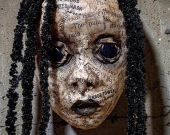 Loopyboopy OOAK art doll creepy goth paper mache dead ghost zombie sculpture wall hanging dried flower planter