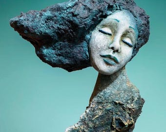 Seaside Sculpture Bust Paper Mache OOAK handmade Ocean Sea Mermaid Fish