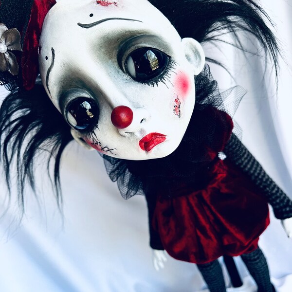 Loopyboopy OOAK Art Doll circus carnival valentines sad clown dead darby