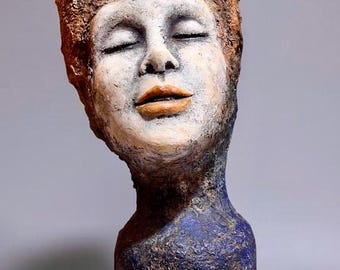 Just Because. Paper Mache Sculpture OOAK bust contemporary art