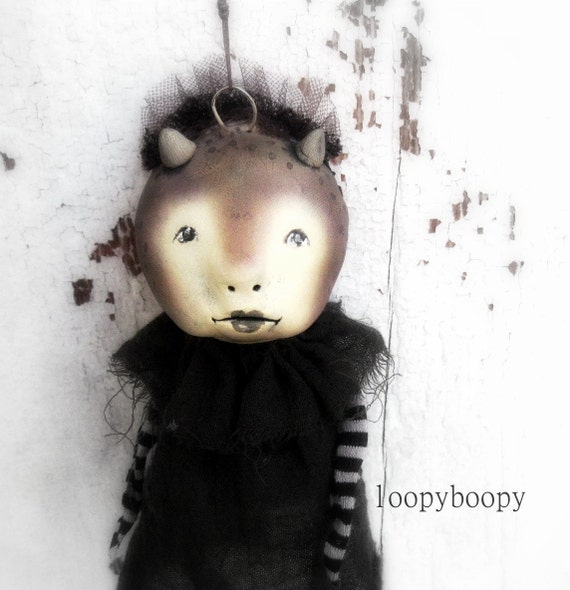 Items similar to Holiday Ornament OOAK Art Doll Halloween Ornament Demon Baby on Etsy