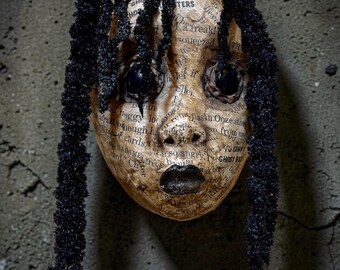 Loopyboopy OOAK art doll creepy goth paper mache dead ghost zombie sculpture wall hanging dried flower planter
