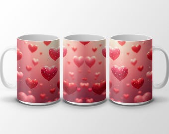 Romantische Herzen Tasse, Valentinstag Herztasse, Tasse mit herzförmigem Muster, Geschenk für Geliebte, Niedliches Herzdesign Tasse, Schatztasse, Unikat