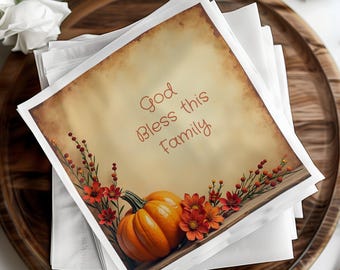 Fall Pumpkin Napkin God Bless This Family Autumn Decor Thanksgiving Table Decor Rustic Floral Napkin Holiday Entertaining
