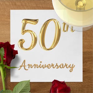 50th Anniversary Napkins, Golden 50th Celebration Napkins, Anniversary Party Decor, 50 Years Golden Celebration Napkins