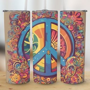 Friedenszeichen Kunst PNG, bunte Friedenssymbol-Illustration, digitaler Download Wandkunst, Boho-Stil-Friedenszeichen, Flower Power-Friedenszeichen