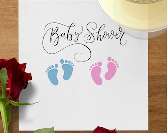 Serviettes de baby shower : Empreintes de pas bleues et roses, articles de fête pour femmes
