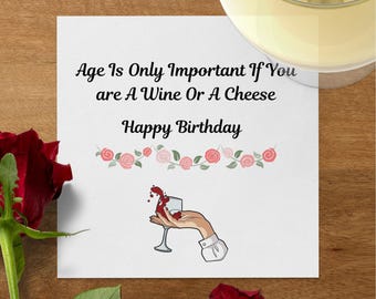 Funny Birthday Cocktail Napkins: Wine & Cheese Rose Design, Set of 20