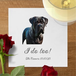 Aangepaste hond bruiloft cocktail servetten, gepersonaliseerde cocktail servetten, hondenliefhebber bruiloft aanpasbare huisdier cocktailuurtje, cocktail servetten