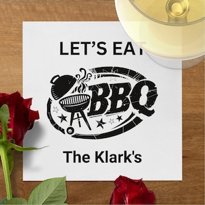 bbq Themed Napkins, Let&#39;s Eat Napkins, Grill Napkins, bbq Party Napkins, Custom bbq Napkins, Summer BBQ Napkins, Outdoor Party Napkins