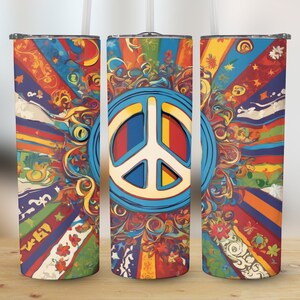 Peace Symbol Vibrant Digital Art Print, Colorful Bohemian Wall Decor, Psychedelic Peace Sign, Instant Download Art