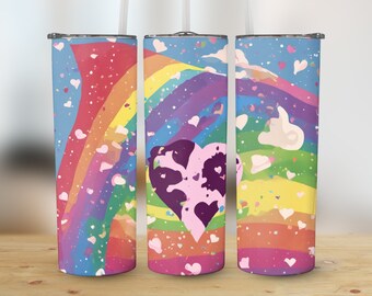 Rainbow Heart PNG, Whimsical Clouds Digital Art (Digital Download)