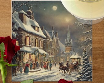 Christmas Village Snow Scene Napkin, Winter Wonderland Decor, Vintage Holiday Party Supplies, Festive Table Accessory, Elegant Setting