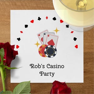 Servilleta personalizada de casino, decoración de la noche de póquer, servilletas de naipes, suministros para fiestas temáticas de casino, accesorios para fiestas de jugadores, servilleta personalizada