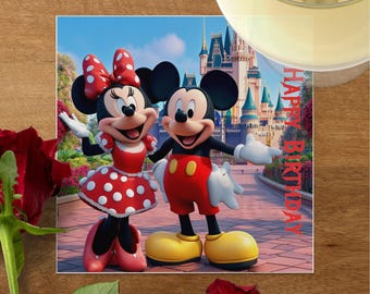 Guardanapo de aniversário Disney Mickey e Minnie Mouse, perfeito para decoração de festas e comemorações