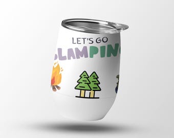 Vaso de vino glamping: Taza ilustrada de aventura de camping