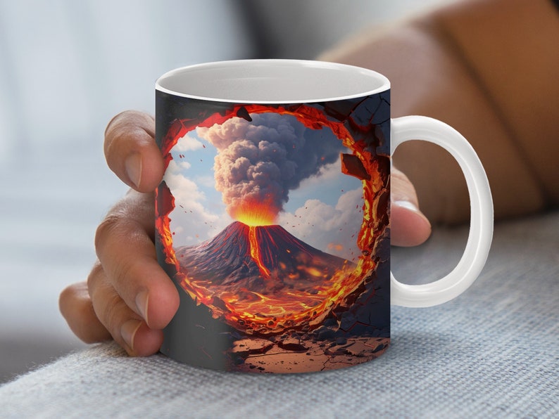 Explosion Mug Erupting Volcano Digital Mug Wrap Design, Fiery Lava Explosion, 11oz ...