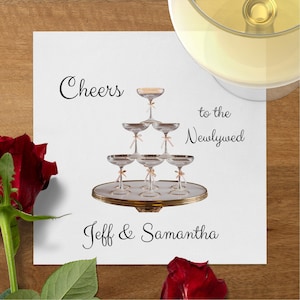 Cheers to the Newlywed Napkin, Personalized Wedding Napkins, Custom Cocktail Napkins, Elegant Celebration Napkins, Fancy Wedding Decor