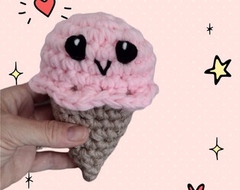 Handmade Ice Cream Cone Plushie | Kawaii Amigurumi Toy | Summer Decor