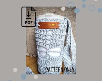 crochet pattern, dragonfly, water bottle, phone holder, instant download