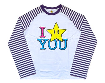 Y2K Tourist I <3 YOU T-shirt a maniche lunghe raglan a righe