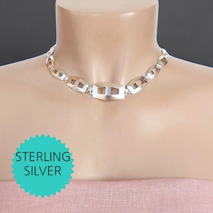 Sterling Silver Choker Necklace - Statement Necklace - Art Deco inspired - Gift for Her - Handmade jewelry